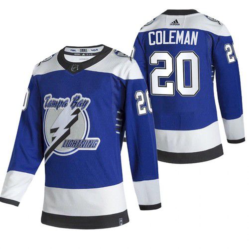 Men Tampa Bay Lightning 20 Coleman Blue NHL 2021 Reverse Retro jersey